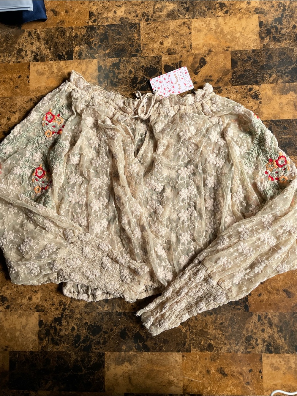 Free people sheer floral embroidered off the shoulder top